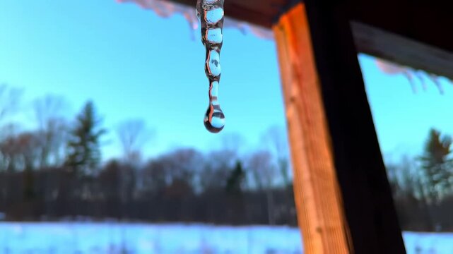 Melting Icicle on a Sunny Winter Day, Capturing the Beauty of Seasonal Change