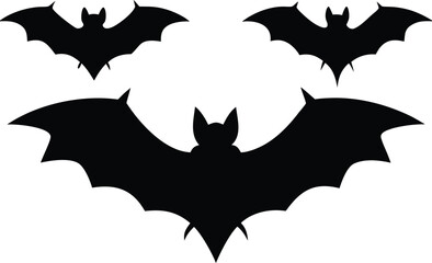 Three Halloween Bats Different Sizes Vector Silhouette