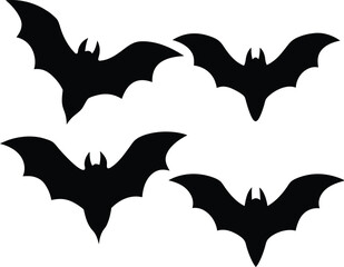 Four  Halloween Bats in Flight Vector Silhouettes