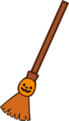 Bright Orange Jack-o'-Lantern Broom Icon – Cute and Pop Halloween Design
