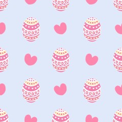 Cute Easter egg pattern with hearts on soft blue background. Perfect for spring holiday designs, gift wrapping, children’s decor, and seasonal projects.