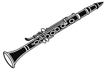 Musical instrument silhouette of a clarinet on a white background