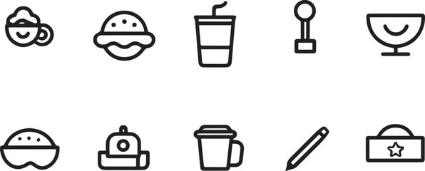 Coffee cup burger drink trophy bowl hat pencil star food