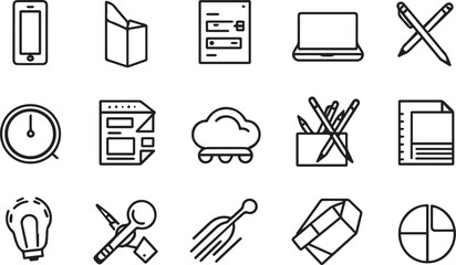 Collection of business and office icons smartphone document