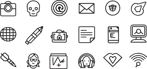 Collection of communication and technology icons camera skull
