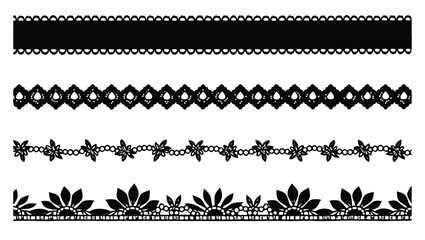Black decorative lace borders with floral and geometric patterns trim