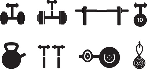 Dumbbell kettlebell barbell and weight plate icons fitness