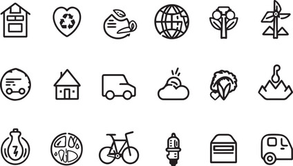 Eco friendly transportation and nature icons house heart