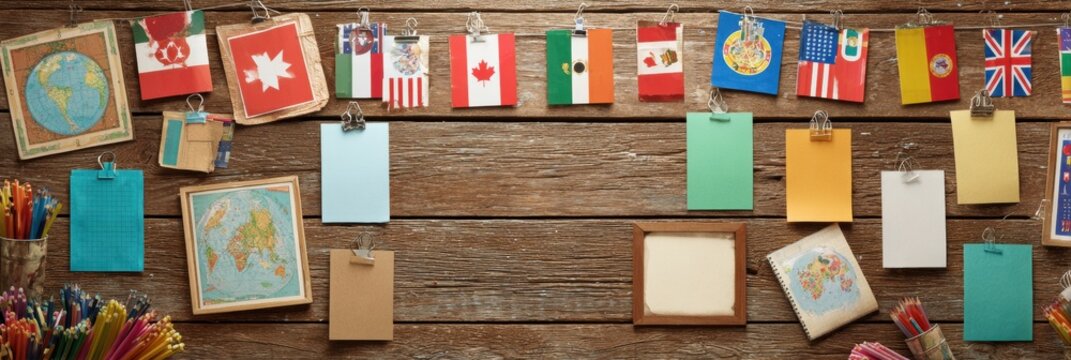 Bulletin Board Displaying Flags and Graphics for Heritage Months and Disability Awareness With Space for Announcements