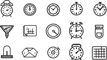 Various timekeeping devices and related icons alarm clock