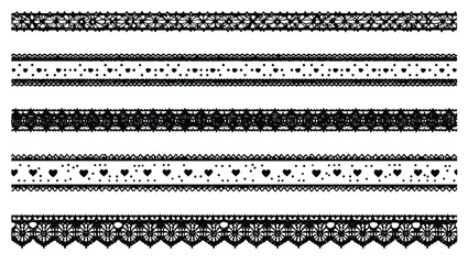 Black lace borders with floral hearts and geometric patterns floral lace heart patterns