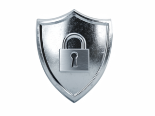 Secure digital protection with metallic shield and lock, cyber security concept