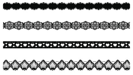 Ornate black lace borders with floral and heart motifs trim white