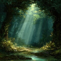 Sunlight streams through a lush forest (1)