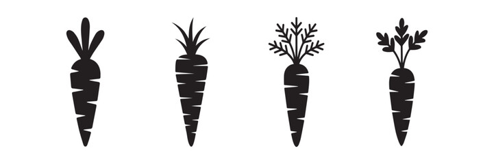 Carrot silhouette collection set in simple black vector