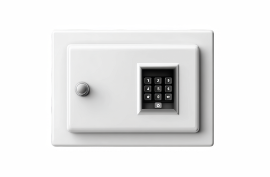 Secure white safe with keypad, protecting valuables, assets, and financial data