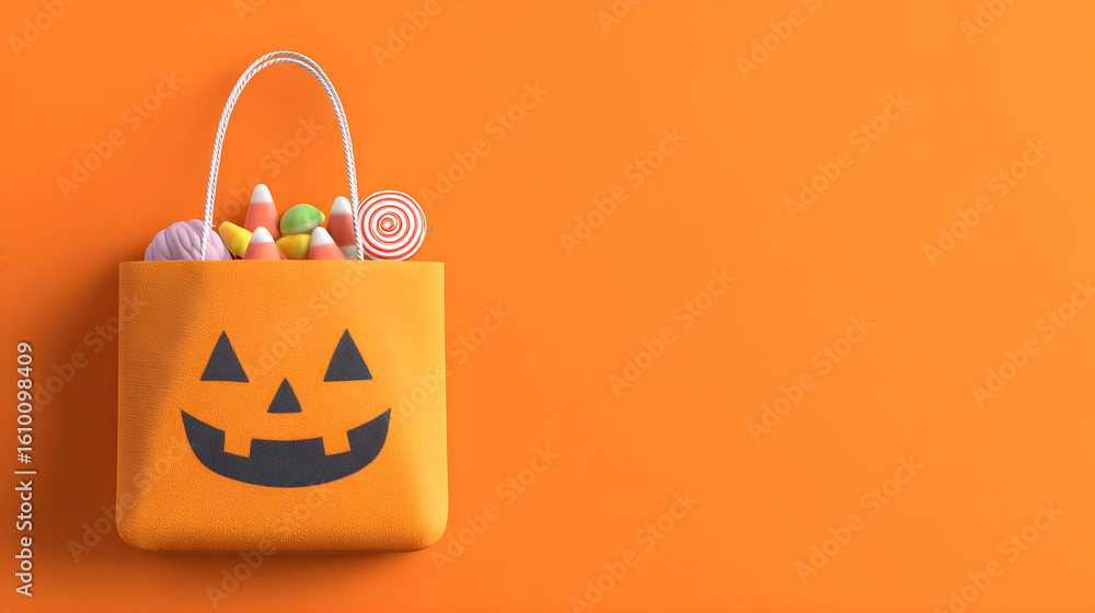 Aufkleber outlined trick-or-treat bag at the side with open space for adding product mockups