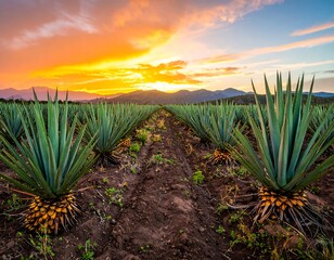 Stunning agave field at sunset