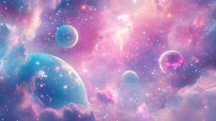 Fototapeta premium A dreamy galaxy filled with pastel colors, sparkles, and floating moons, fantasy aesthetic.