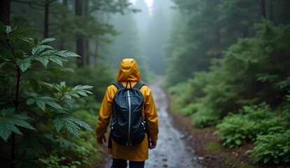Nature in the Rain: Sharp-Detail Shot of Hiker's Wet Gear