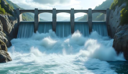 Sustainable Power Source: Sharp-Focus Dam with Balanced Lighting