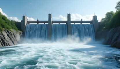 Hydro Power Generation: Noise-Free Aerial Image of Dam Operation