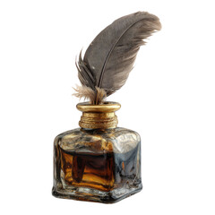 Vintage Ink Bottle with Feather Quill Pen