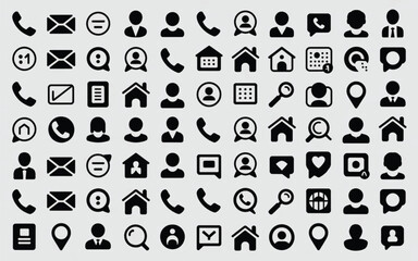 Black communication and navigation icons phone mail