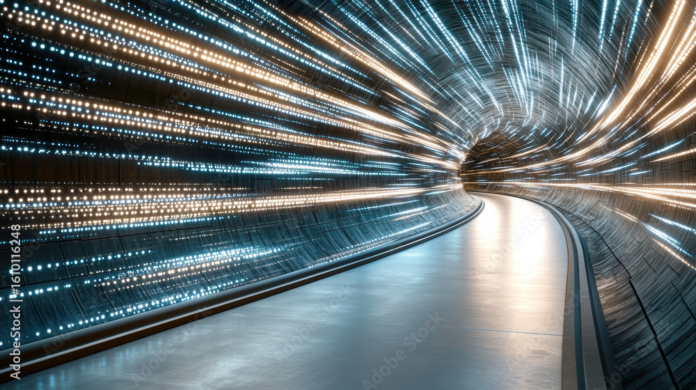 Poster futuristic tunnel of lights with high speed blur creates mesmerizing visual experience
