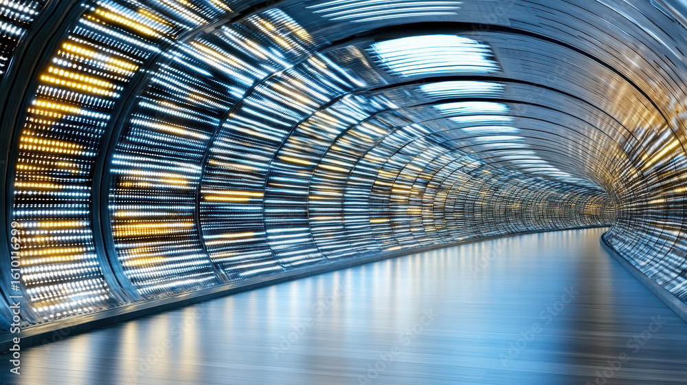 Poster futuristic tunnel of lights with high speed blur creates mesmerizing effect