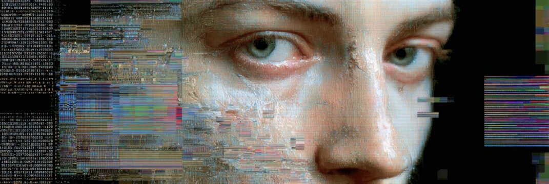 Distorted Deepfake Representation With Glitch Effects Showcasing Artificial Intelligence Technology
