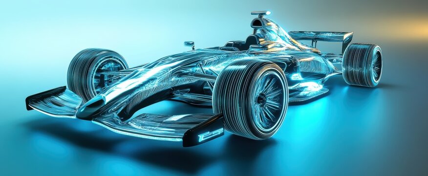Futuristic Racing Car Render with Neon Lights in a Digital Environment