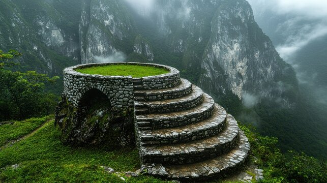 Ancient stone structure in mountains