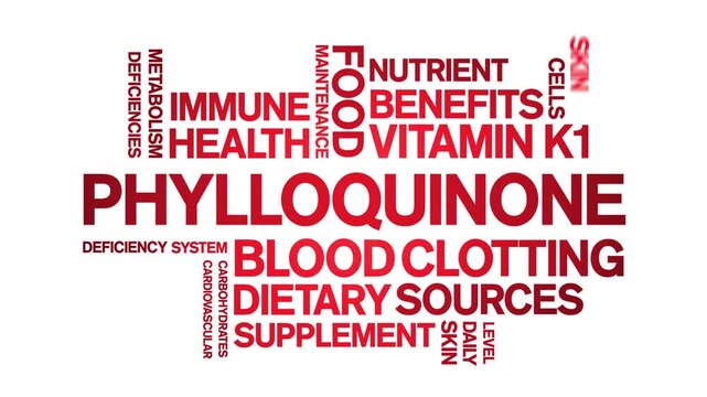 Phylloquinone Vitamin K1 animated word cloud-text design animation tag kinetic typography seamless loop.