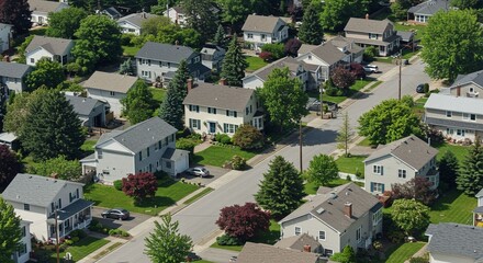Obraz premium Suburban homes and streets aerial view