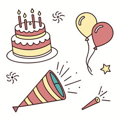 Birthday cake balloons party popper confetti star celebration