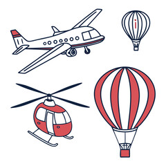 Airplane helicopter hot air balloons travel transport