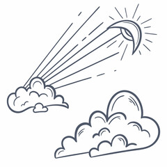 Celestial crescent moon and fluffy clouds vector