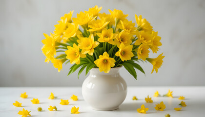 Bright Yellow Flower Bouquet in a White Vase