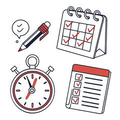 Checklist calendar stopwatch pen and speech bubble vector