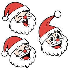 Cheerful Santa Claus faces with red hats Christmas