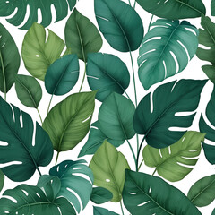 A painterly arrangement of large, fluid green leaves with brushstroke-inspired textures, set