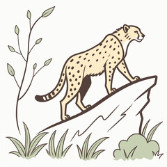 Cheetah on rock with plants animal wildlife