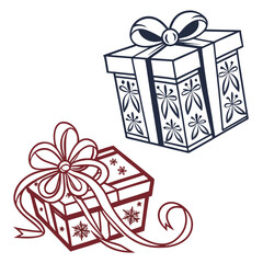 Festive gift boxes with decorative ribbons and snowflakes present christmas