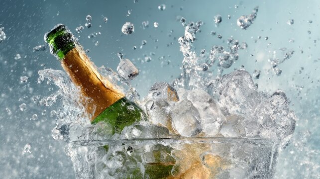 Champagne bottle exploding in ice water