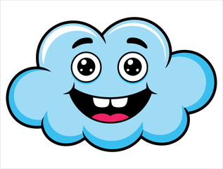 Happy cloud cartoon mascot character isolated on white. Flat vector illustration ideal for cheerful designs and fun weather related artwork