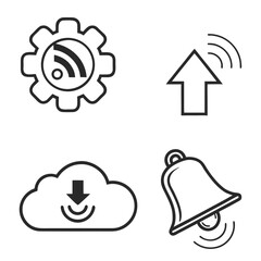 Gear with wifi signal cloud download arrow and bell