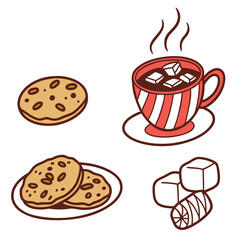 Hot cocoa with marshmallows and cookies on a plate drink