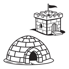 Igloo and Castle Icons Black White snow fort flag