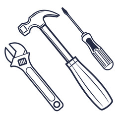 Hammer wrench and screwdriver icons tool hardware